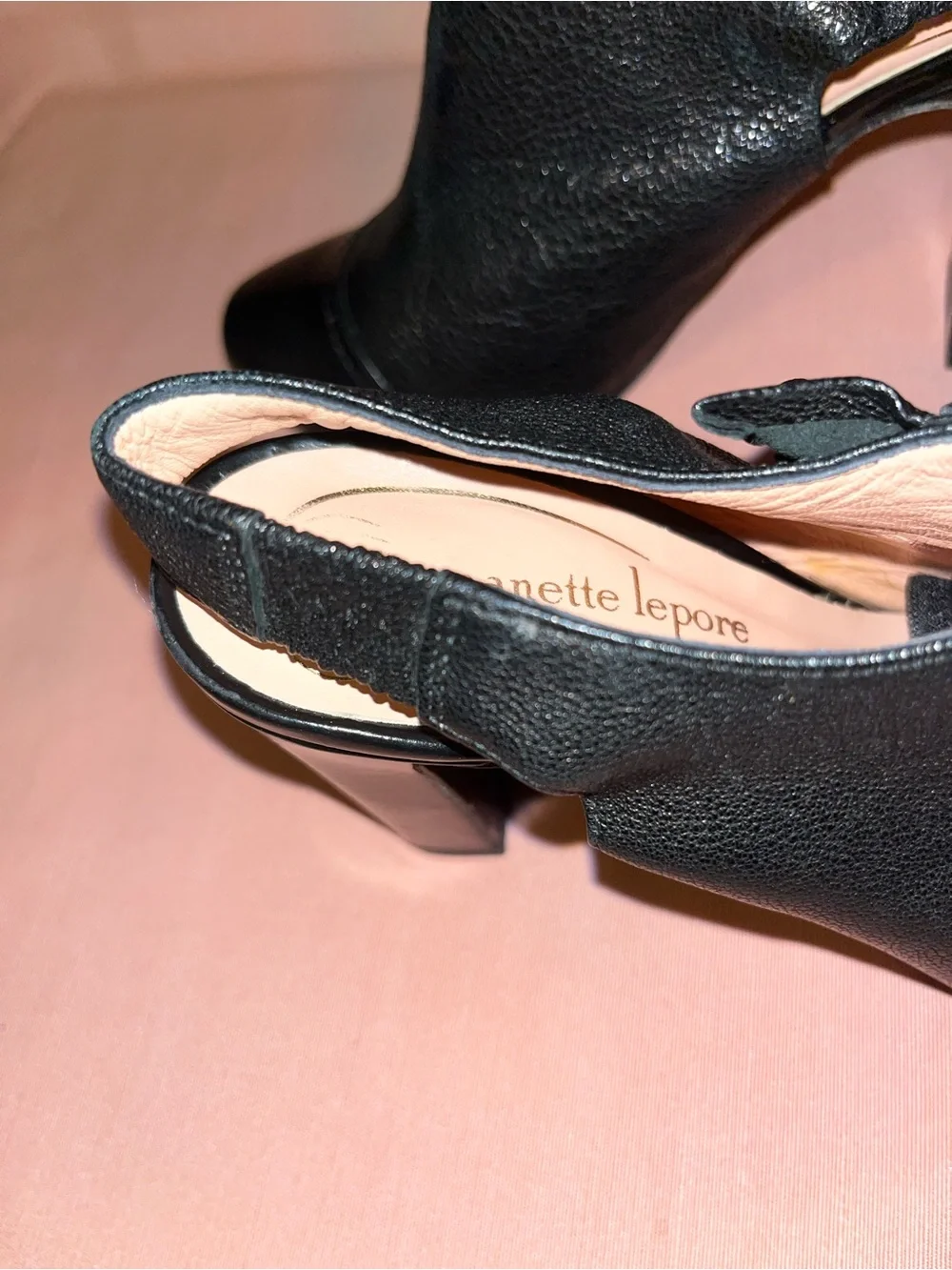 Women’s Black Soft Leather Ruffle Heel Booties